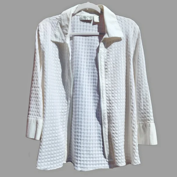 Selene Sport Vintage 90s White Zip up Blouse Size XL - Picture 2 of 8